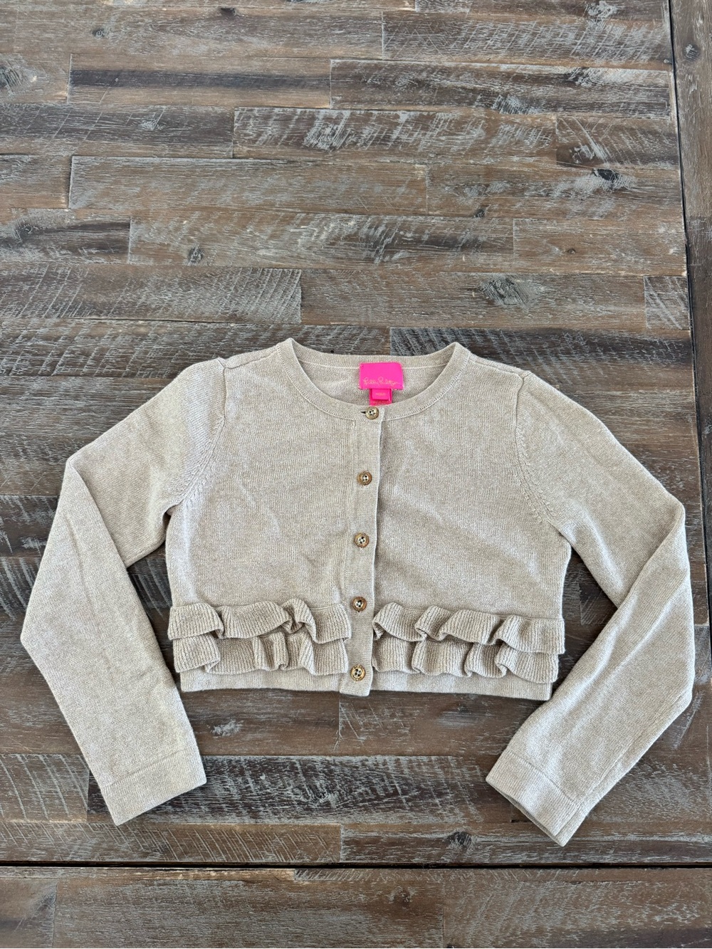 Lilly Pulitzer, gold cropped cardigan, 6/7